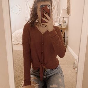 small orange rust button down tie top